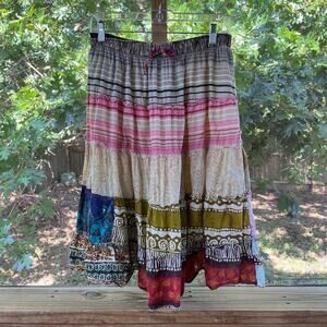 Mamta Women's Vintage Colorful Patchwork Midlength Boho Skirt Size M